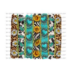 western turquoise gemstone leopard with daisy's and sunflowers brushstrokes png, western brushstrokes png, sublimate designs download