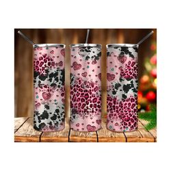 valentine's day leopard cowhide glitter 20oz tumbler sublimation design download, valentine's day png,western tumbler png,sublimate download