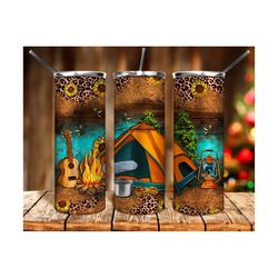 camping leopard sunflower 20oz tumbler png sublimation design download, camping png, camp tumbler png, sublimate designs download