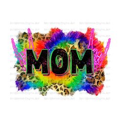 mom tie dye leopard background png sublimation design download, mother's day png, mom life png, sublimate designs download