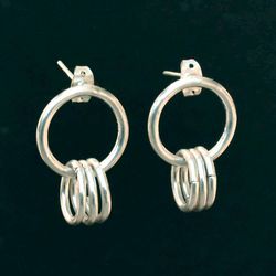 Link Circle Dangle Earrings, Sterling Silver Hoop Earrings, 925 Silver Stud Earrings, Minimalist Silver Women Earrings
