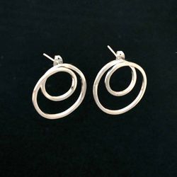 Open Circle Studs Earrings, Sterling Silver Spiral Hoops Earrings, Double Circle Earrings, Silver Hoop Studs Earrings