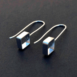 Modern Earrings, Silver Dangle Earrings, Square Silver Drop Earrings, Contemporary Jewelry, Silver Minimalist Earrings