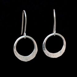 Sterling Silver Hoop Earrings Dangle, Hammered Circle Earrings Drop, Hoop Handmade Earrings, Sterling Silver Jewelry