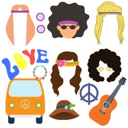 hippie party photo booth props, hippie photo props, hippie props, hippie vector, hippie clipart, hippie photo vector