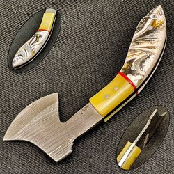 mini viking axe custom hand forged damascus steel skinning axe 6.0''inchw/sheath