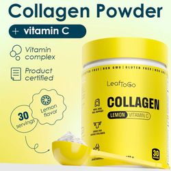 LeafToGo Collagen Peptide Beef Powder with Lemon Flavor and Vitamin C