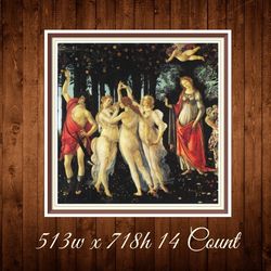 Spring | Cross Stitch Pattern | Sandro Botticelli 1478-1482 |  513w x 718h - 14 Count | PDF Vintage Counted