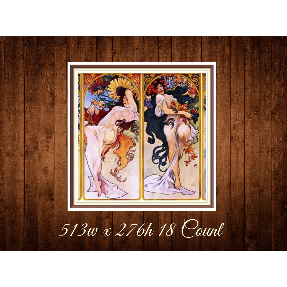 Seasons  Cross Stitch Pattern  Alphonse Mucha 1897   513w x 276h - 18 Count  PDF Vintage Counted.jpg