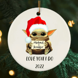 baby yoda 2023 ornament, first christmas santa baby yoda gift, personalized names christmas bauble, love you i do 2023