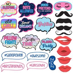 sleep over party photo booth props, sleep over party photo props, sleep over party props, sleep over party clipart