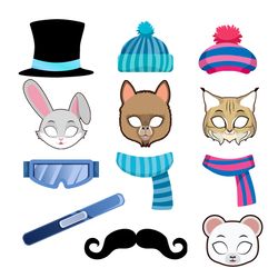 winter animals photo booth props, winter animals props, winter animals photo props, winter animals clipart, winteranimal