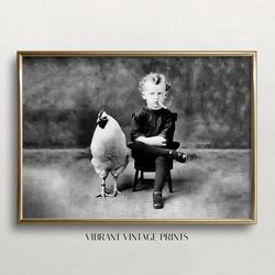 Boy and Chicken, Vintage Wall Art, Black and White Art, Boy Smoking  Cigarette, Old Photo, Funny Art, Digital DOWNLOAD,