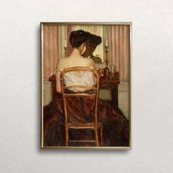 woman at mirror vintage wall art woman portrait dark moody decor antique wall decor digital download printable wa