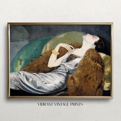 woman on a sofa  woman portrait  vintage wall art    muted neutral decor  elegant woman  digital download  printable wal