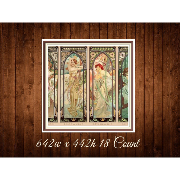 Four Times of the Day  Cross Stitch Pattern  Alphonse Mucha 1899  642w x 442h  - 18 Count  PDF Vintage Counted.jpg