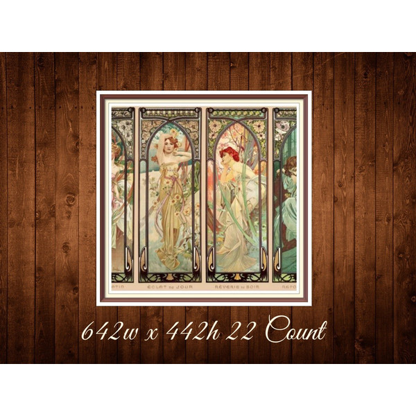 Four Times of the Day  Cross Stitch Pattern  Alphonse Mucha 1899  642w x 442h  - 22 Count  PDF Vintage Counted.jpg