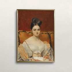 young woman portrait  vintage wall art  vintage woman art  antique wall decor  muted neutral  digital download printable