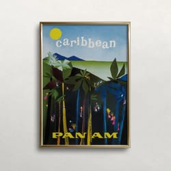 caribbean travel poster, beach wall art, vintage wall art, colorful wall art, palm trees art, digital download, printabl