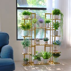 9 Tier Bamboo 17 Potted Plant Stand Rack Multiple Flowerpot Holder Shelf Indoor Outdoor Planter Display Shelving Unit