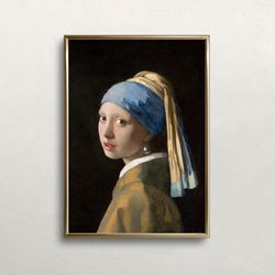 girl with a pearl earring woman portrait vintage wall art muted neutral decor vintage print download printable wal