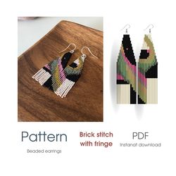 Modern abstract pattern for DIY beaded fringe earrings, brick stitch, PDF, instant download