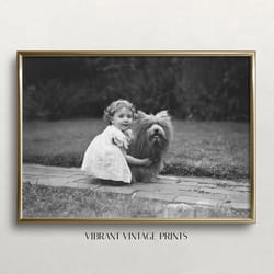little girl and dog, black and white art, vintage wall art, scottish terrier art, funny wall art, digital download, prin