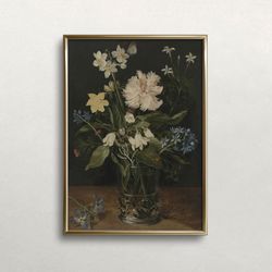 moody flower print flowers in vase vintage wall art dark aesthetic antique decor floral still life download print