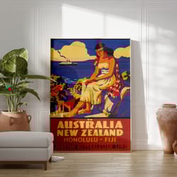 new zealand wall art, vintage wall art, travel poster, maori print, woman portrait, digital download, printable wall art