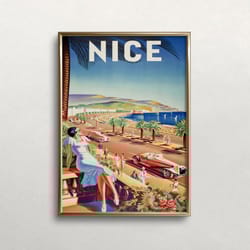 nice france print, vintage wall art, france travel poster, art deco decor, colorful wall art, digital download, printabl