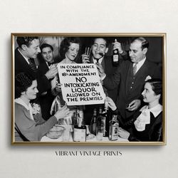 prohibition wall art, no liquor sign, black and white art, vintage wall art, speakeasy art, bar wall decor, digital down