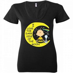 snoopy and charlie brown i love the dark side of the moon ladies deep v-neck