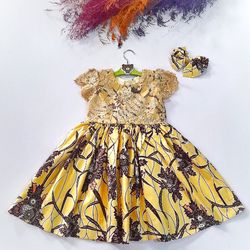 Gold Print Dress For Girls,  Girls Dresses, Party Dress For Kids, Stocking Fillers, Gift For Her