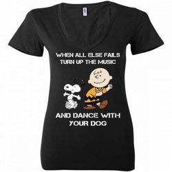 snoopy charlie brown when all else fails turn up the music ladies deep v-neck