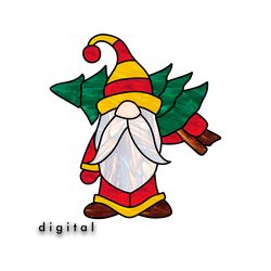 Christmas Stained Glass Gnome Pattern Printable  Christmas Ornament Santa