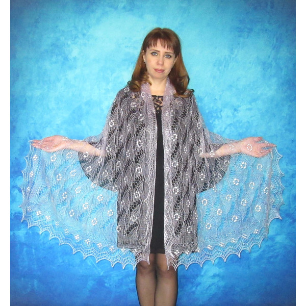 lilac hand knit warm women's scarf, pale violet Russian Orenburg shawl, Wool wrap,  Bridal stole, Gift for mom.JPG
