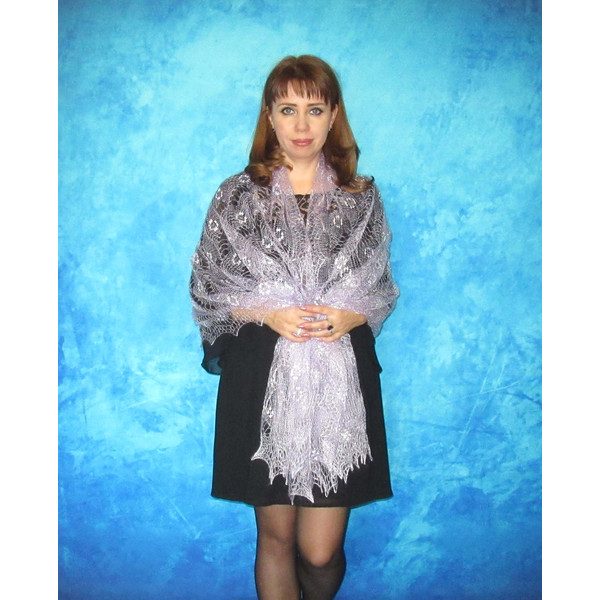 lilac hand knit warm women's scarf, pale violet Russian Orenburg shawl, Wool wrap,  Bridal stole, Gift for wife.JPG