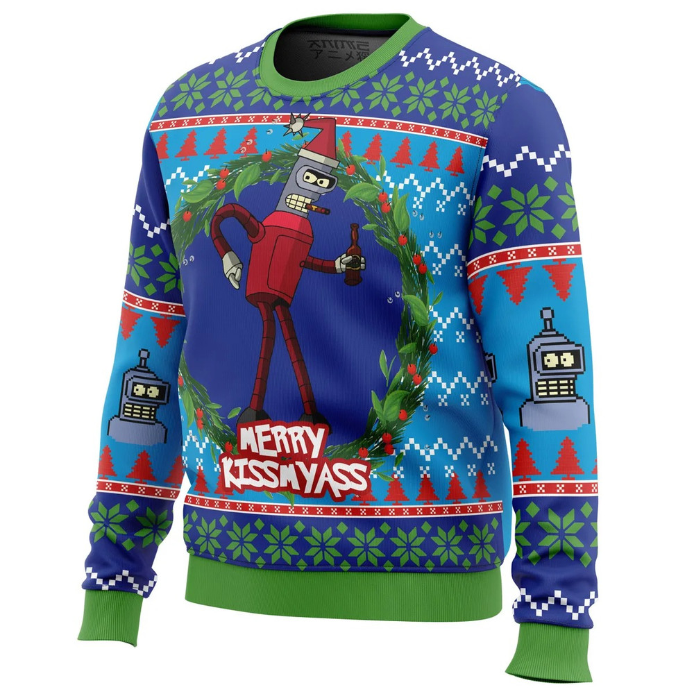 Merry Kissmyass Futurama All Over Print Hoodie 3D Zip Hoodie 3D Ugly Christmas Sweater 3D Fleece Hoodie