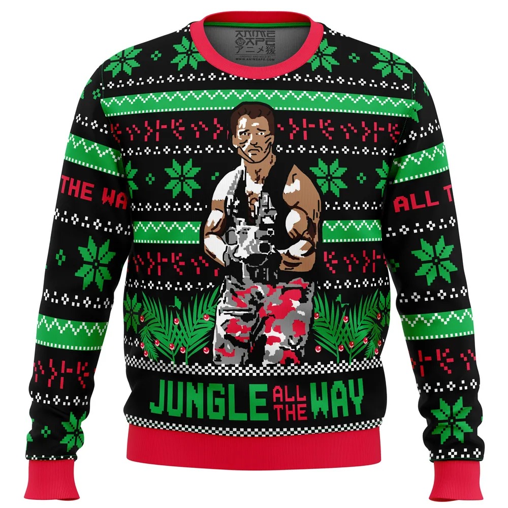 Jungle All The Way Arnold Schwarzenegger All Over Print Hoodie 3D Zip Hoodie 3D Ugly Christmas Sweater 3D Fleece Hoodie