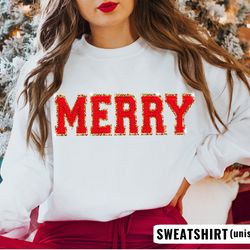 Chenille Patch Christmas Sweatshirt, Christmas Shirts, Merry Christmas Crewneck, Cute Winter Sweater-3