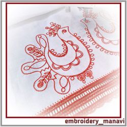 Cock pattern in tambourine stitch Machine embroidery design