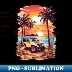 beach sunset with jeep - vintage sublimation png download - unleash your creativity