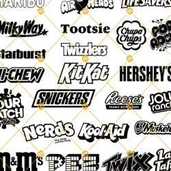 candy brands svg bundle, sweets vector, snickers candybar milkyway gummybears kit kat reeses skittles jolly ranchers twi