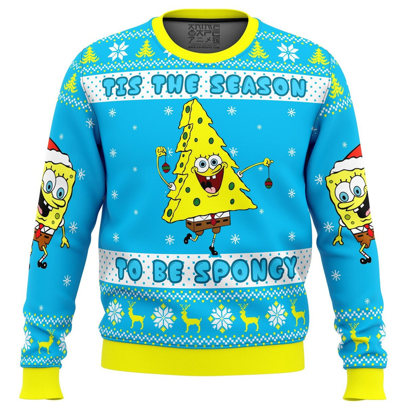 Nickelodeon Cartoons Tis The Season To be Spongy Ugly Hoodie 3D Zip Hoodie 3D Ugly Christmas Sweater 3D Fleece Hoodie