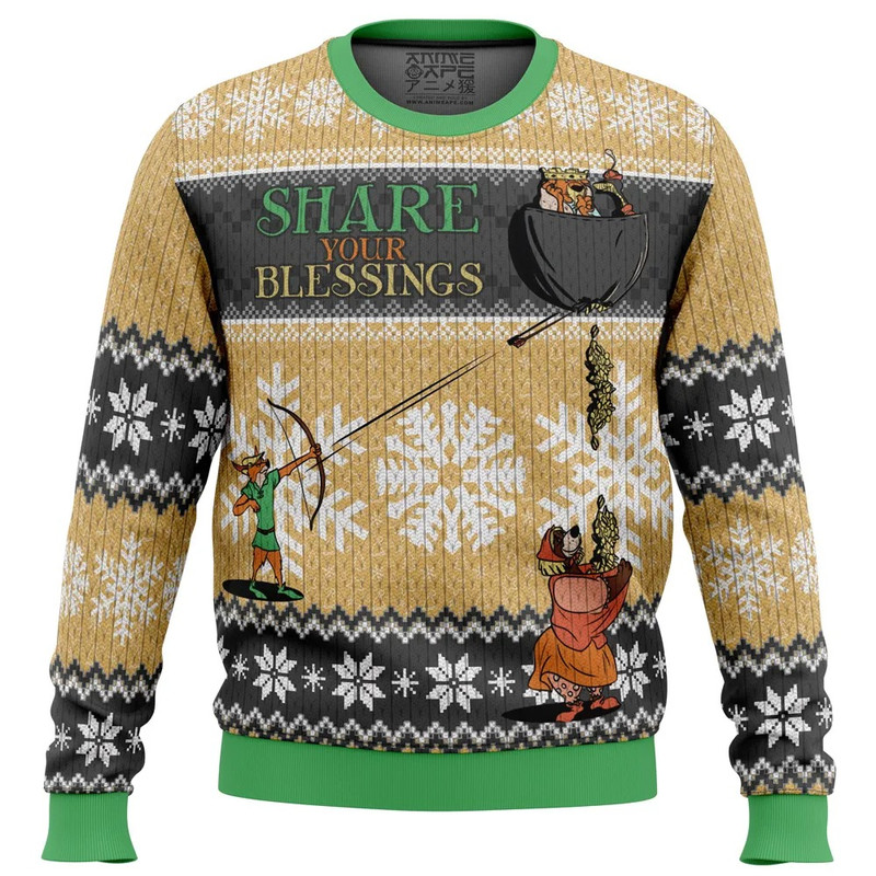 Share Your Blessings Robin Hood Disney All Over Print Ugly Hoodie Zip Hoodie 3D Ugly Christmas Sweater 3D Fleece Hoodie