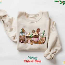 gingerbread christmas coffee sweatshirt,christmas coffee sweatshirt,women holiday sweater, xmas tee, coffee lover gift,