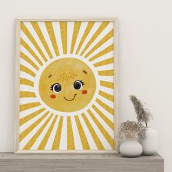 watercolor sun poster, sun playroom decor, watercolour nursery prints