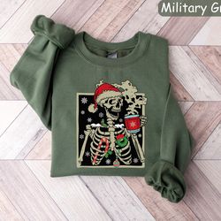Dead Inside Skeleton Christmas Sweatshirt, Coffee Lover Christmas Gift, Merry Christmas Shirt, Fall Sweater, Coffee Chri
