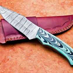 custom handmade Damascus steel hunting skinner knife resin wood handle gift for him groomsmen gift wedding anniversary