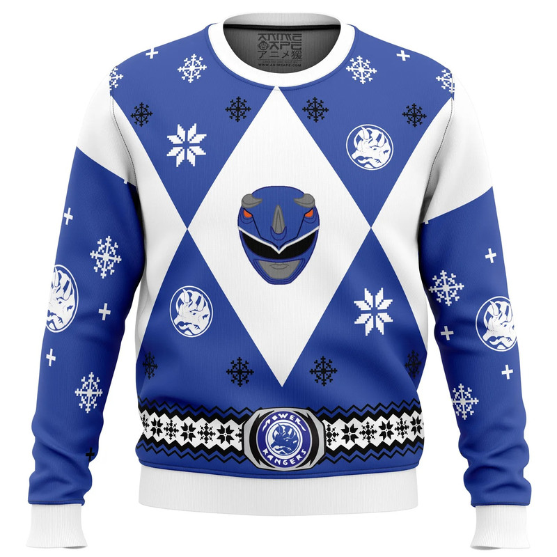 Mighty Morphin Power Rangers Blue All Over Print Ugly Hoodie Zip 3D Hoodie 3D Ugly Christmas Sweater 3D Fleece Hoodie